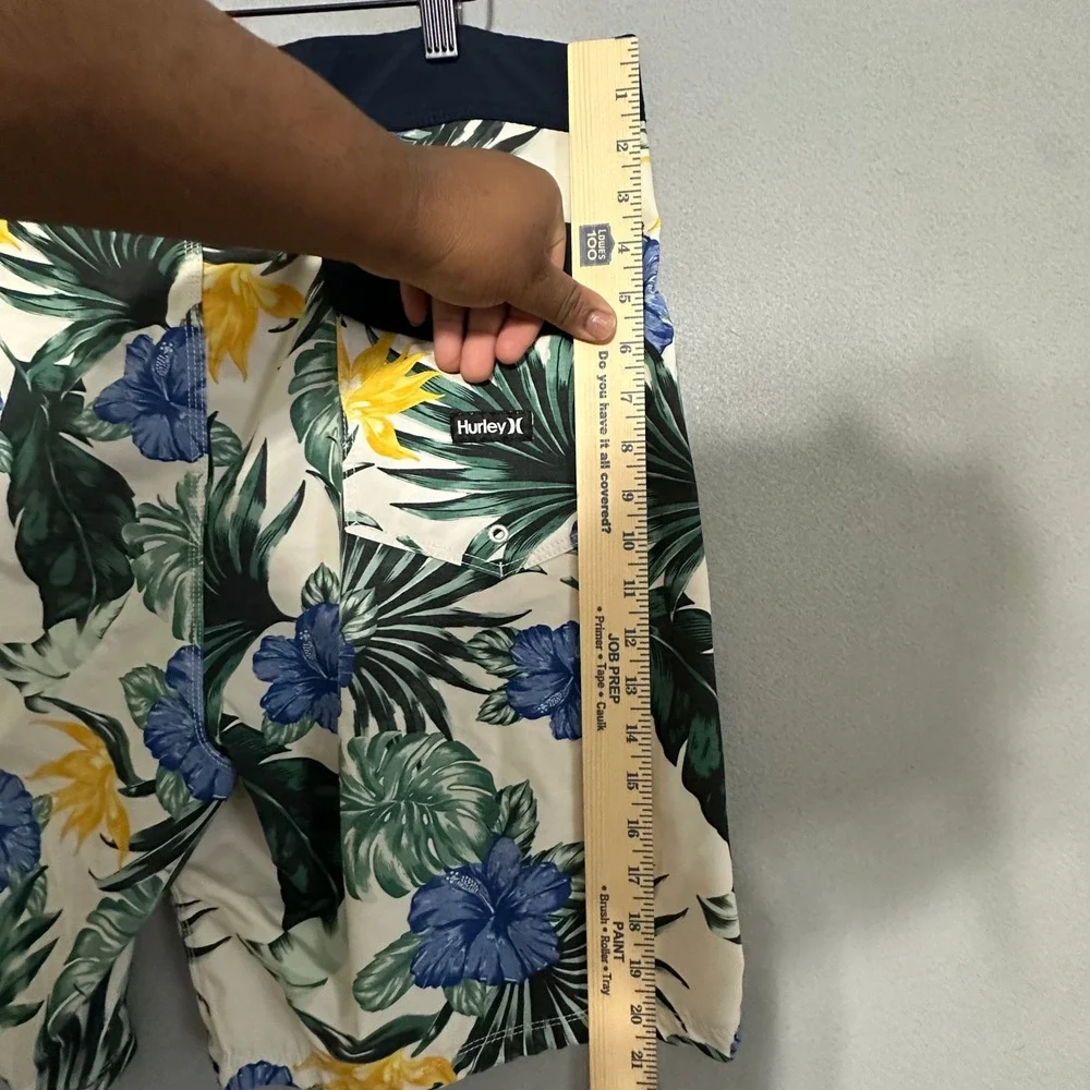 Hurley Mens Tropical Floral Board Shorts White Blue Hibiscus Swim Trunks Size 38